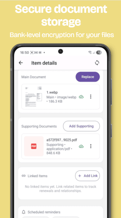 DocuStash secure document storage with bank-level AES-256 encryption